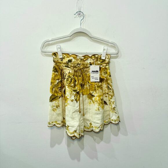 Zimmermann Aliane Scallop High Waisted Paperbag Short Amber Floral Womens Size 0 - Picture 3 of 6